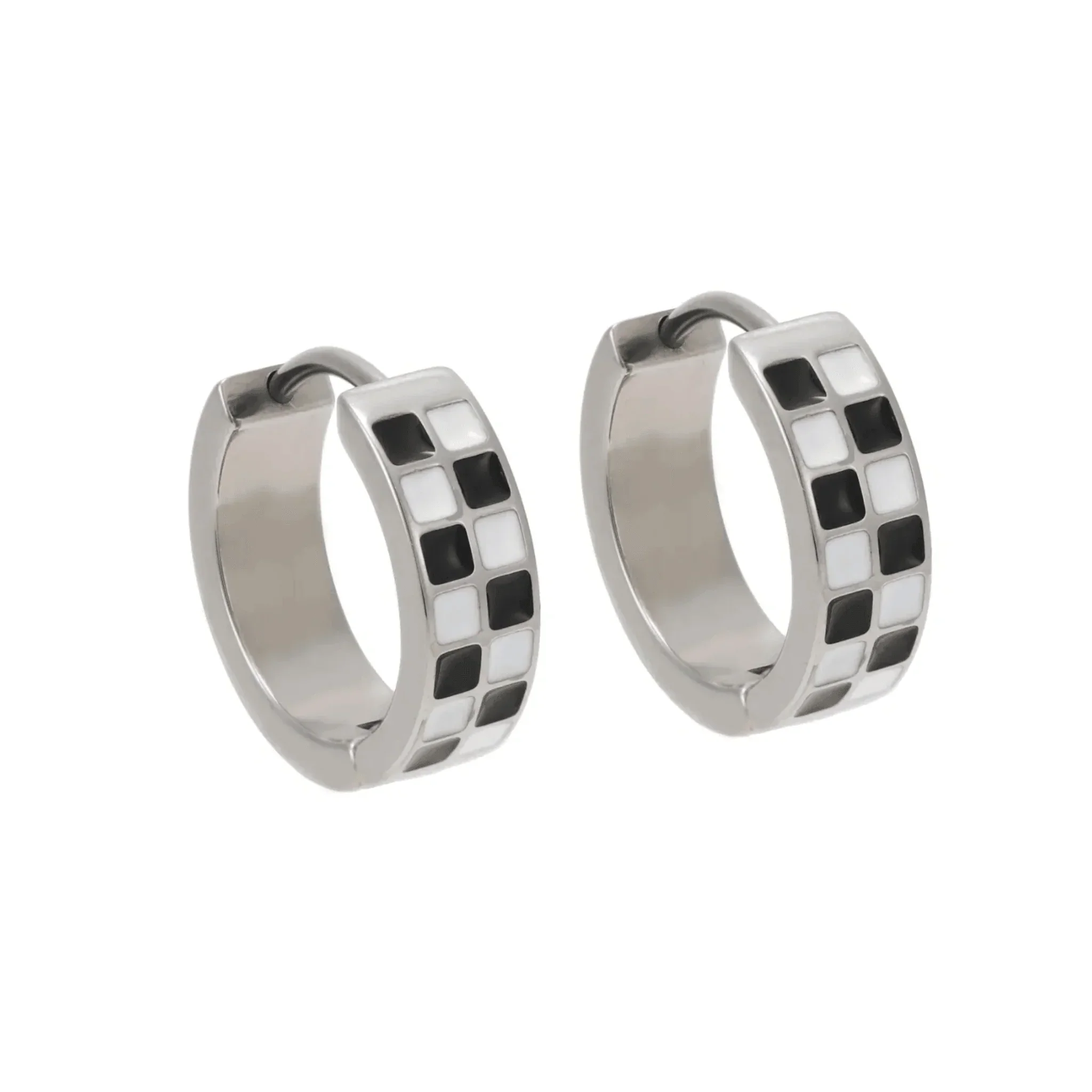 Black & White Checker Titanium Hoops - Image 5
