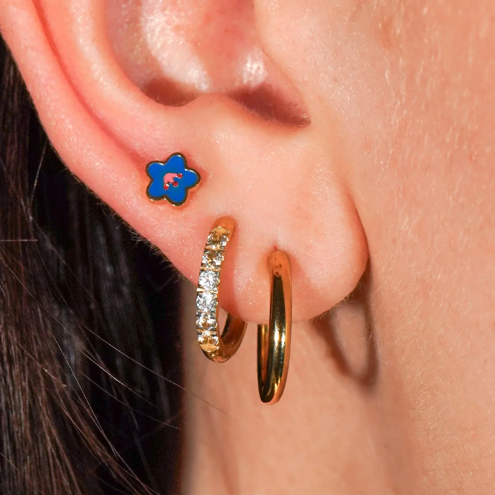 Blue Hibiscus Enamel Flat Back Stud - Image 2