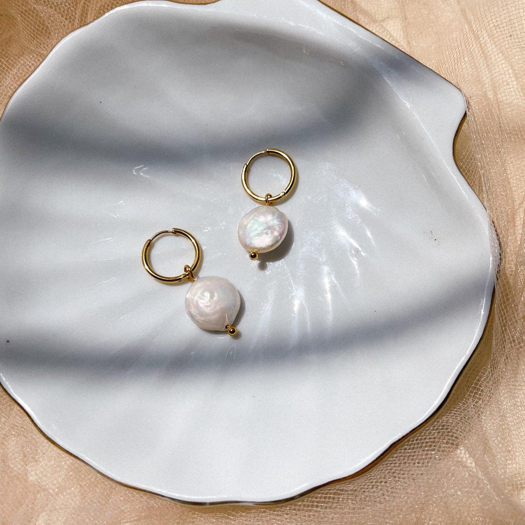 Coin Pearl Hoop Earrings - Image 5