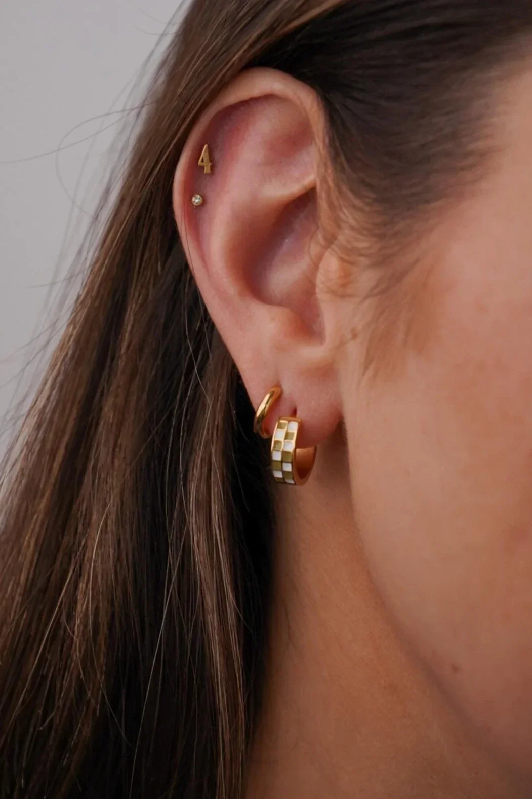 Green Checker Titanium Hoops - Image 2