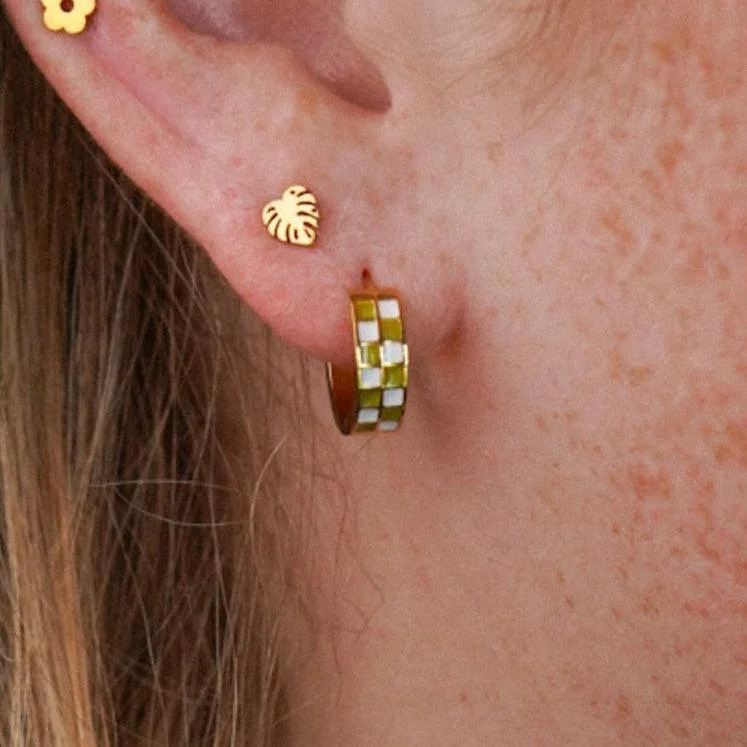 Green Checker Titanium Hoops - Image 4