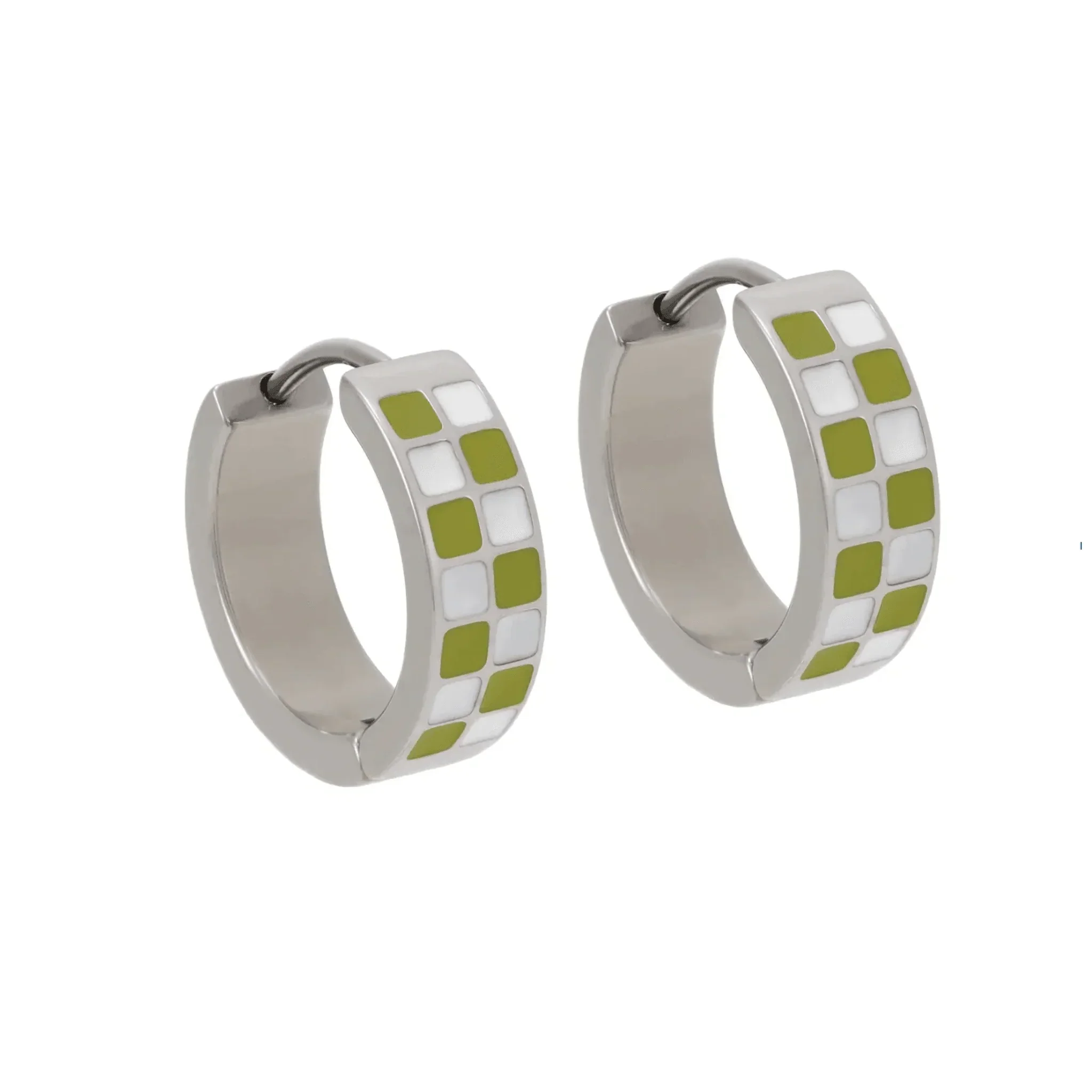 Green Checker Titanium Hoops - Image 6
