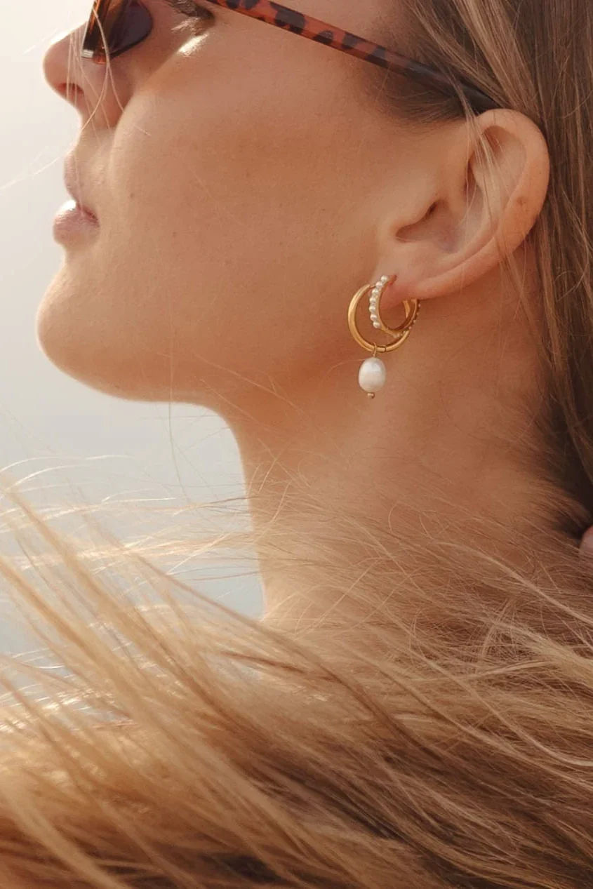 Isla Pearl Titanium Hoops - Image 2