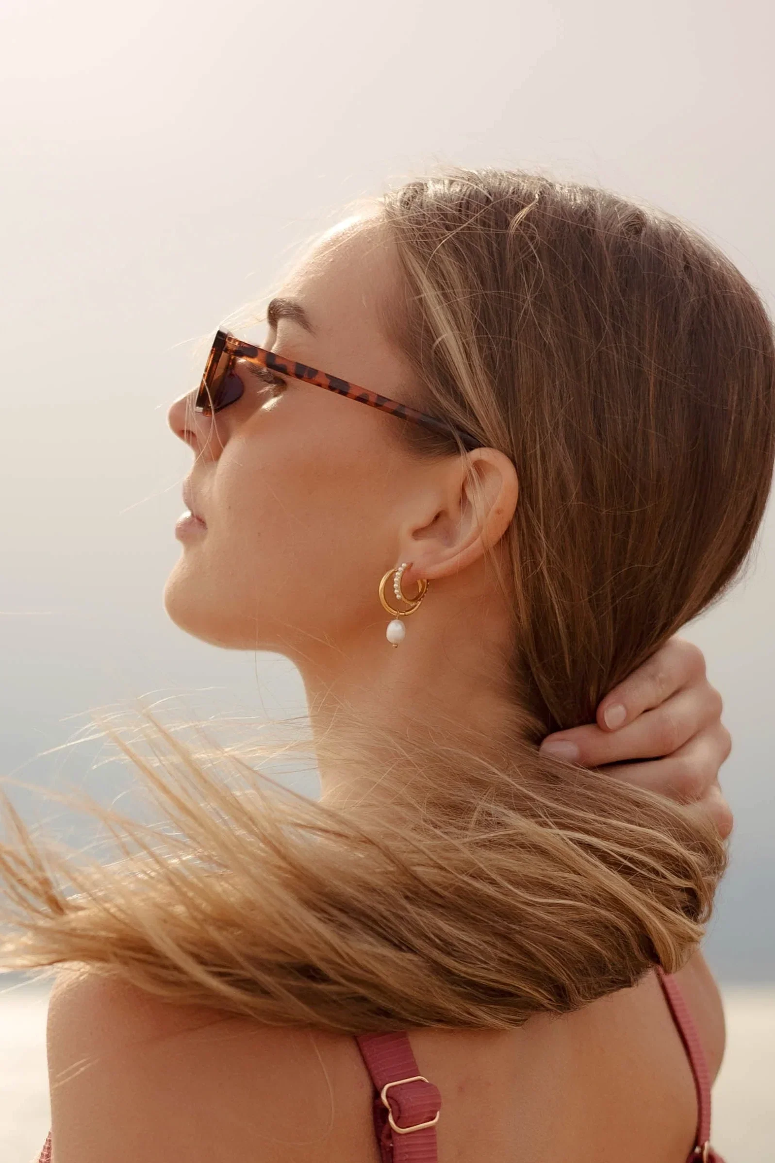 Isla Pearl Titanium Hoops - Image 3