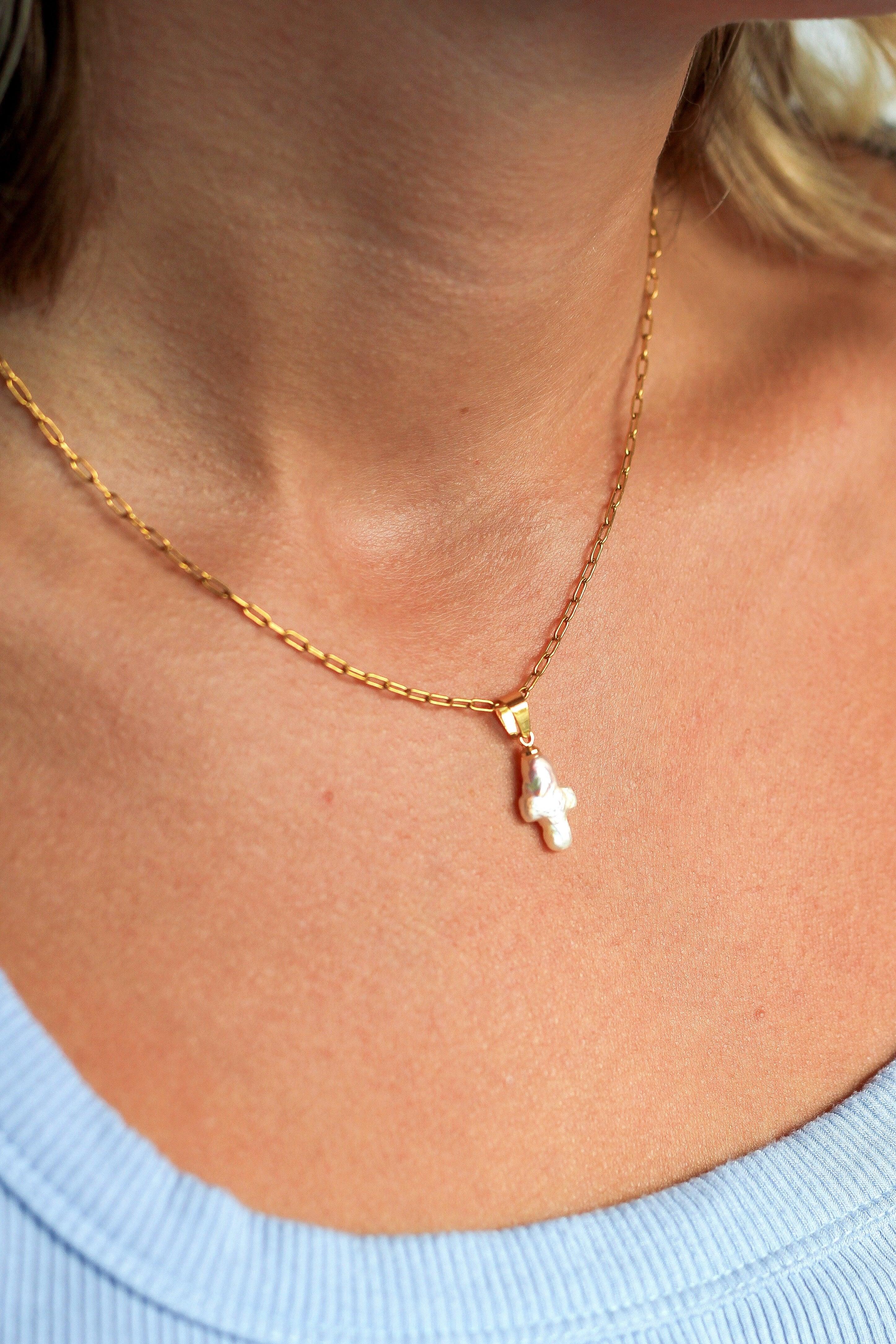 Kate Pearl Cross Pendant Necklace - Image 2