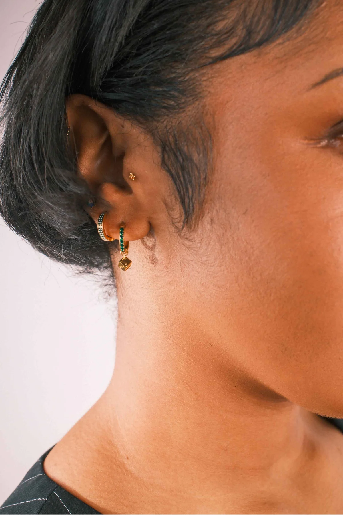 Micro Check Titanium Hoops - Green - Image 3