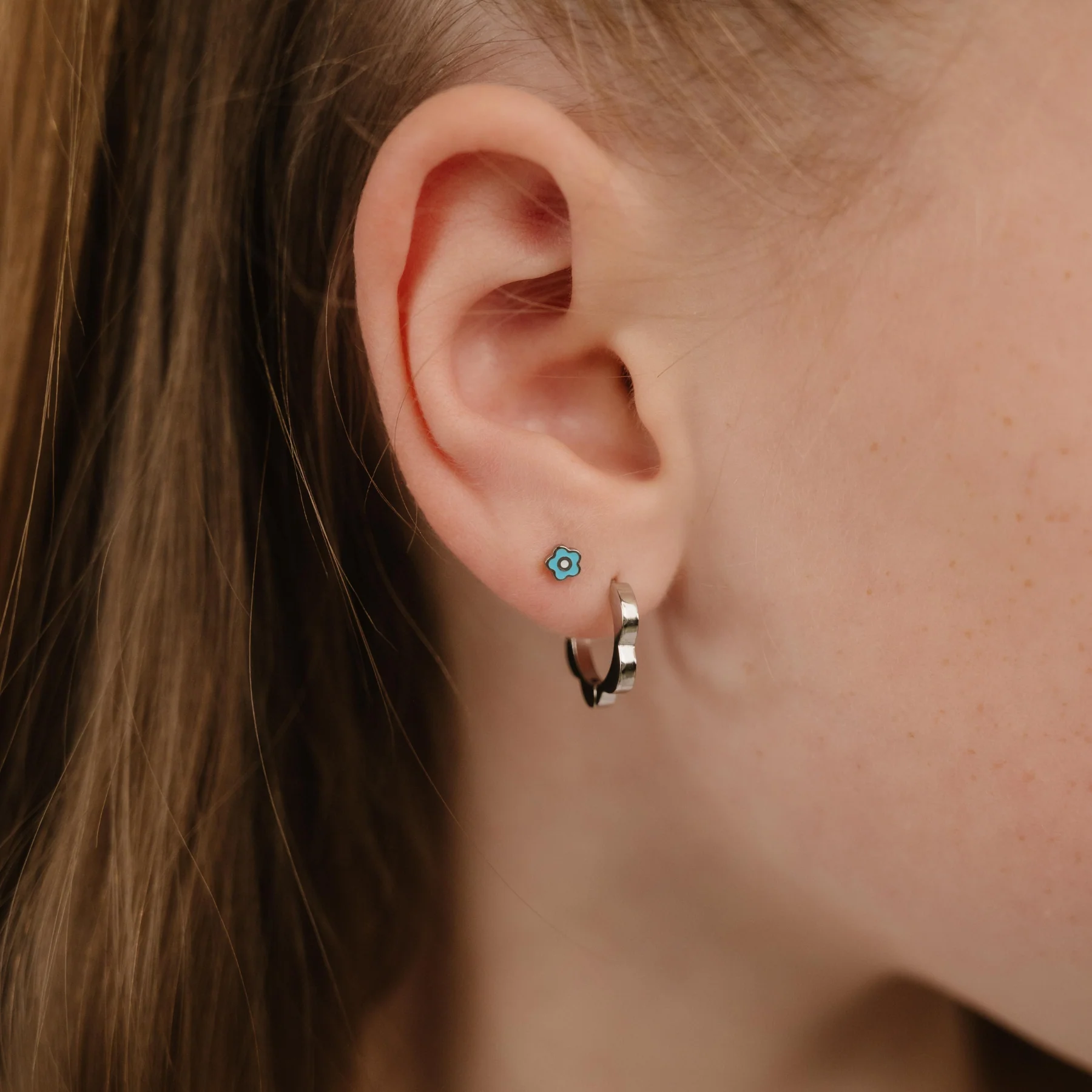 Micro Enamel Daisy Flat Back Stud - Blue - Image 4