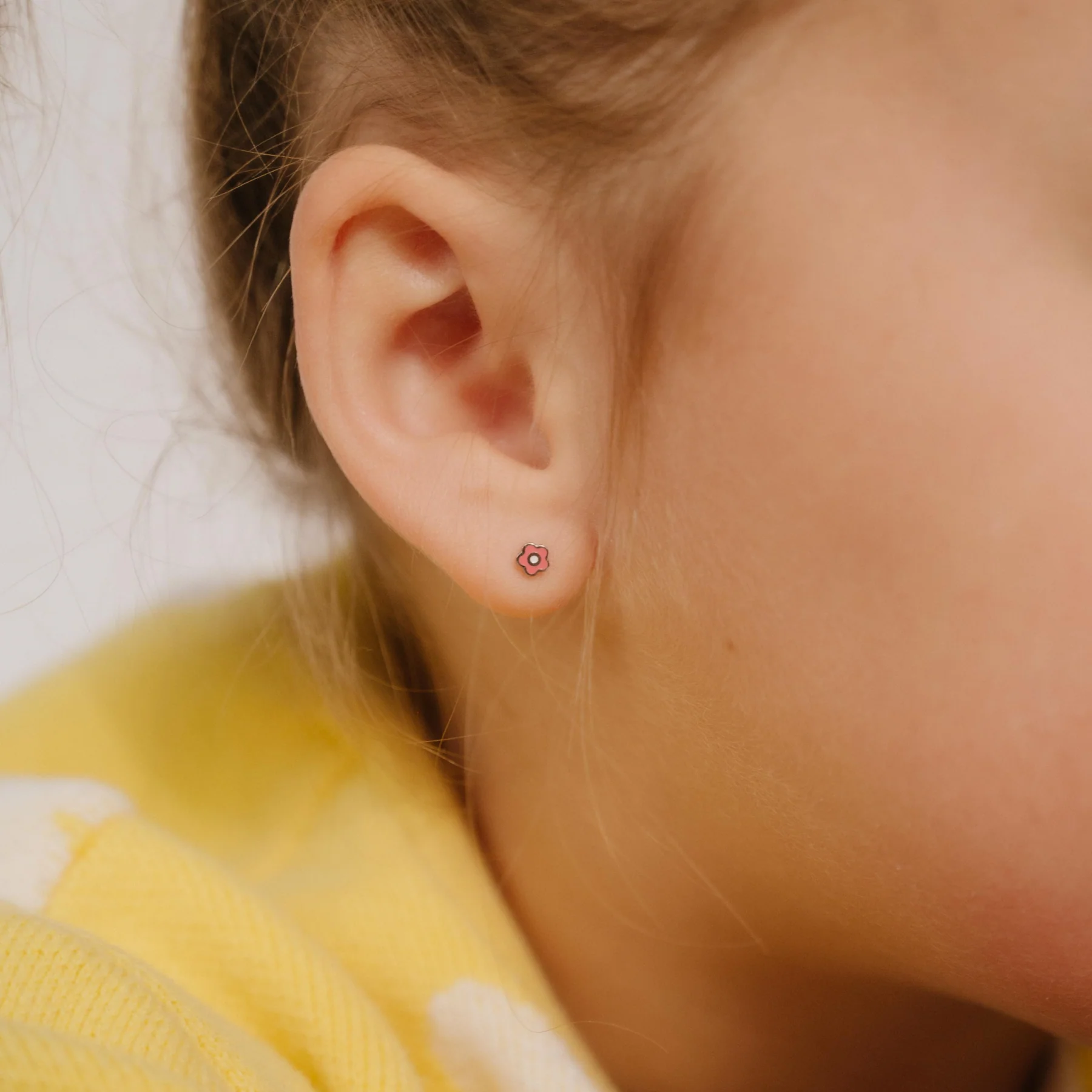 Micro Enamel Daisy Flat Back Stud - Pink - Image 2