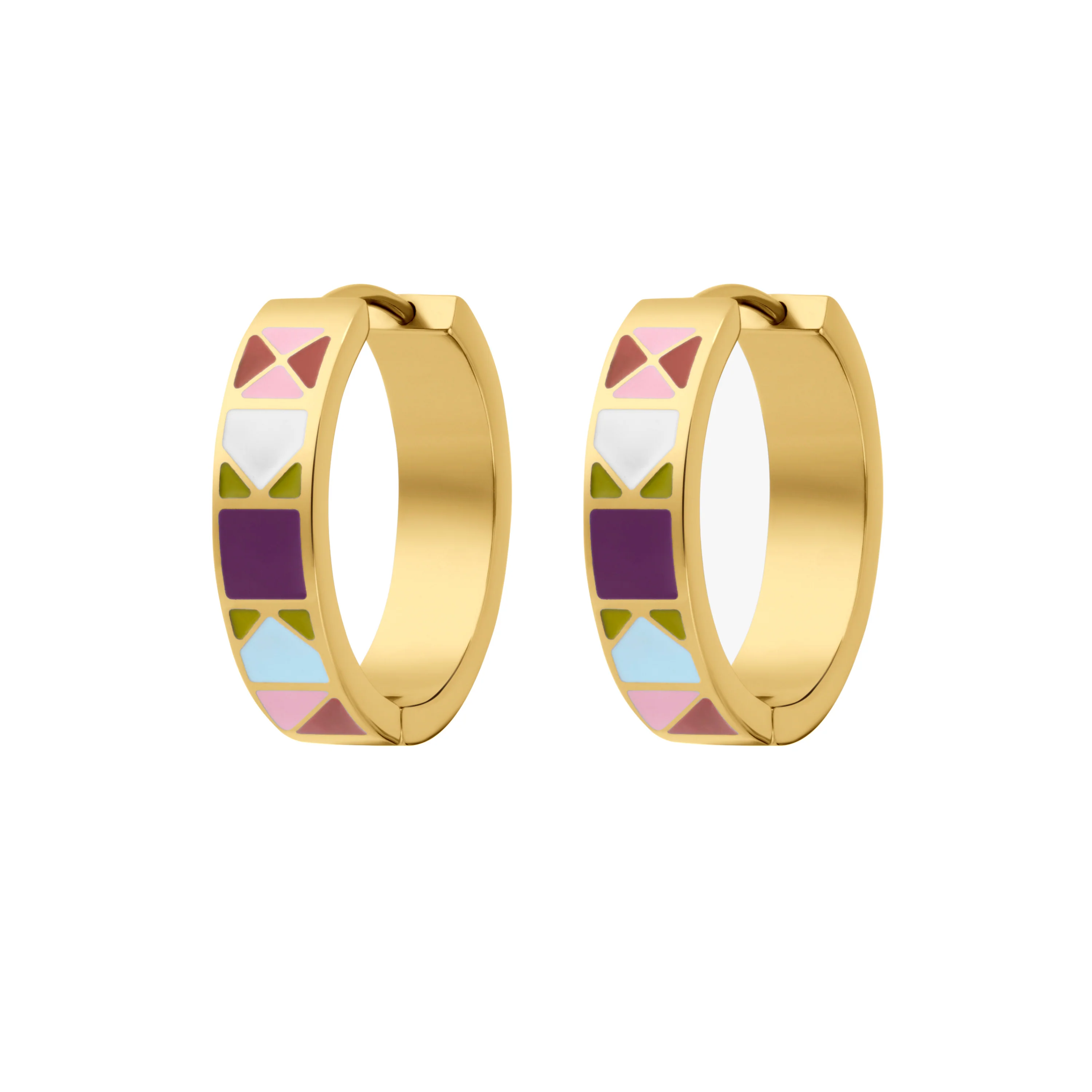 Patchwork Titanium Enamel Hoops