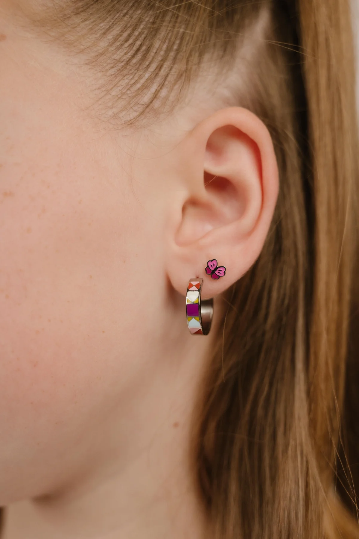 Patchwork Titanium Enamel Hoops - Image 4