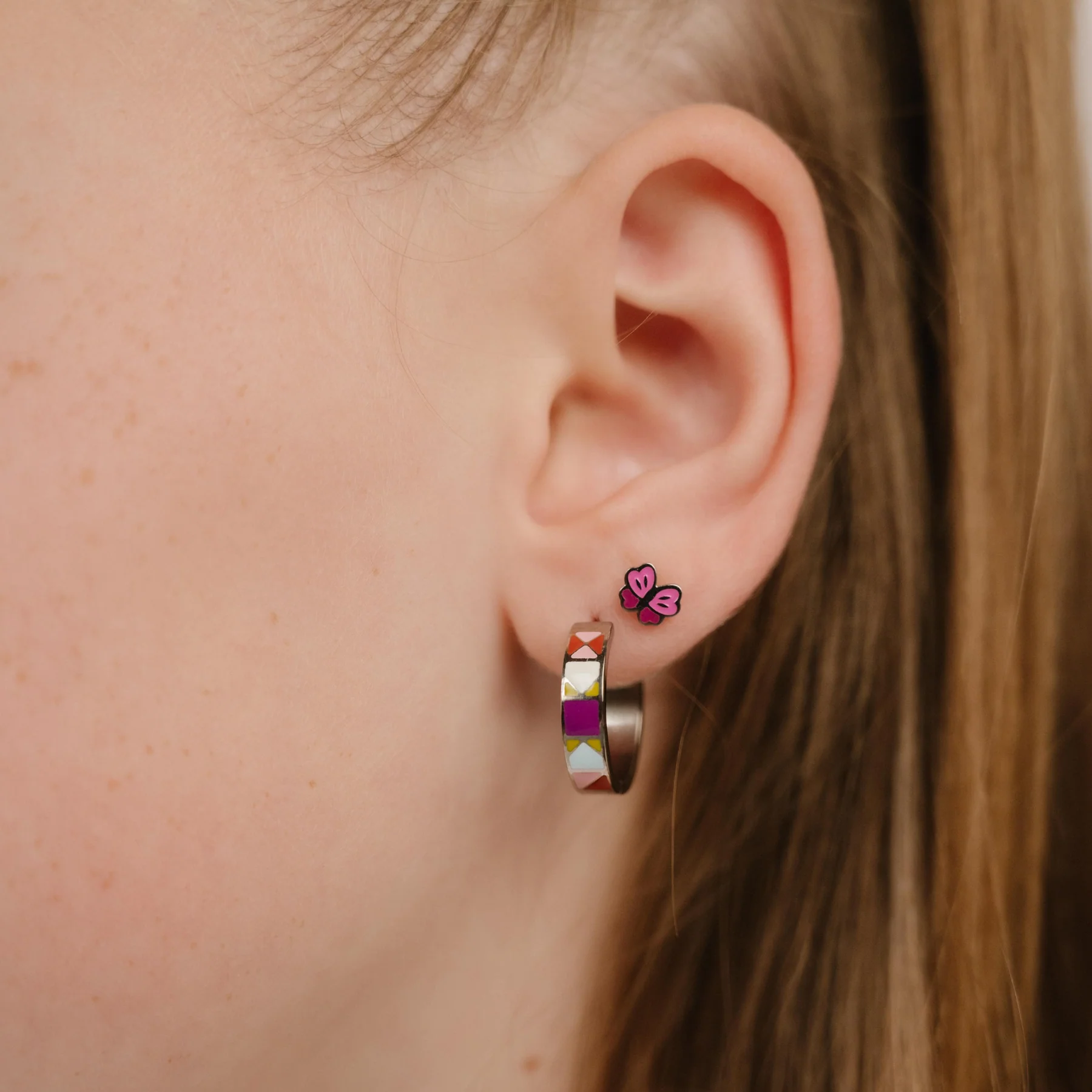Pink Butterfly Enamel Flat Back Stud - Image 3