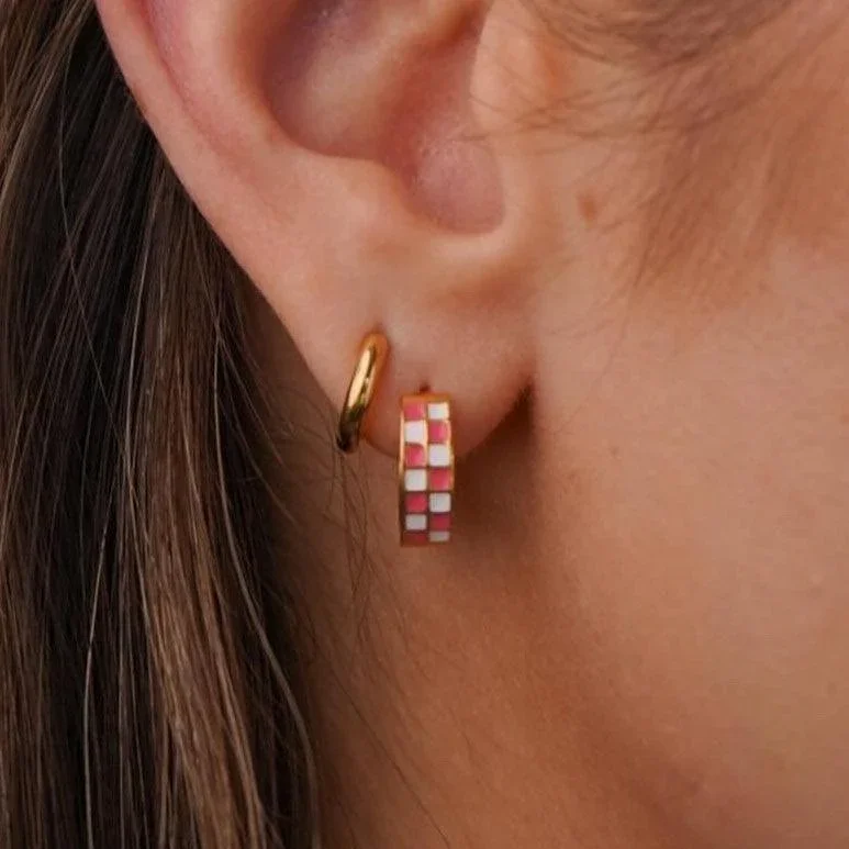 Pink Checker Titanium Hoops - Image 2