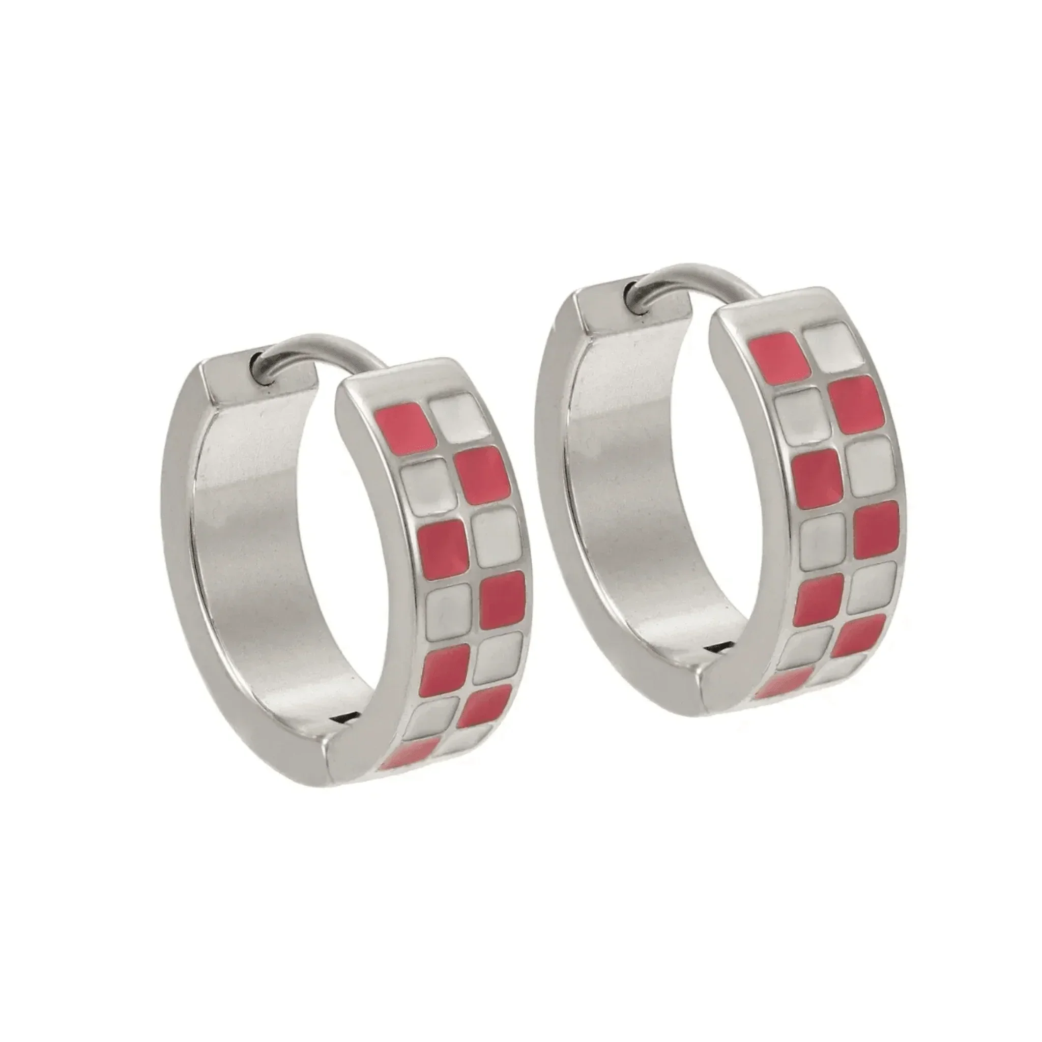 Pink Checker Titanium Hoops - Image 6