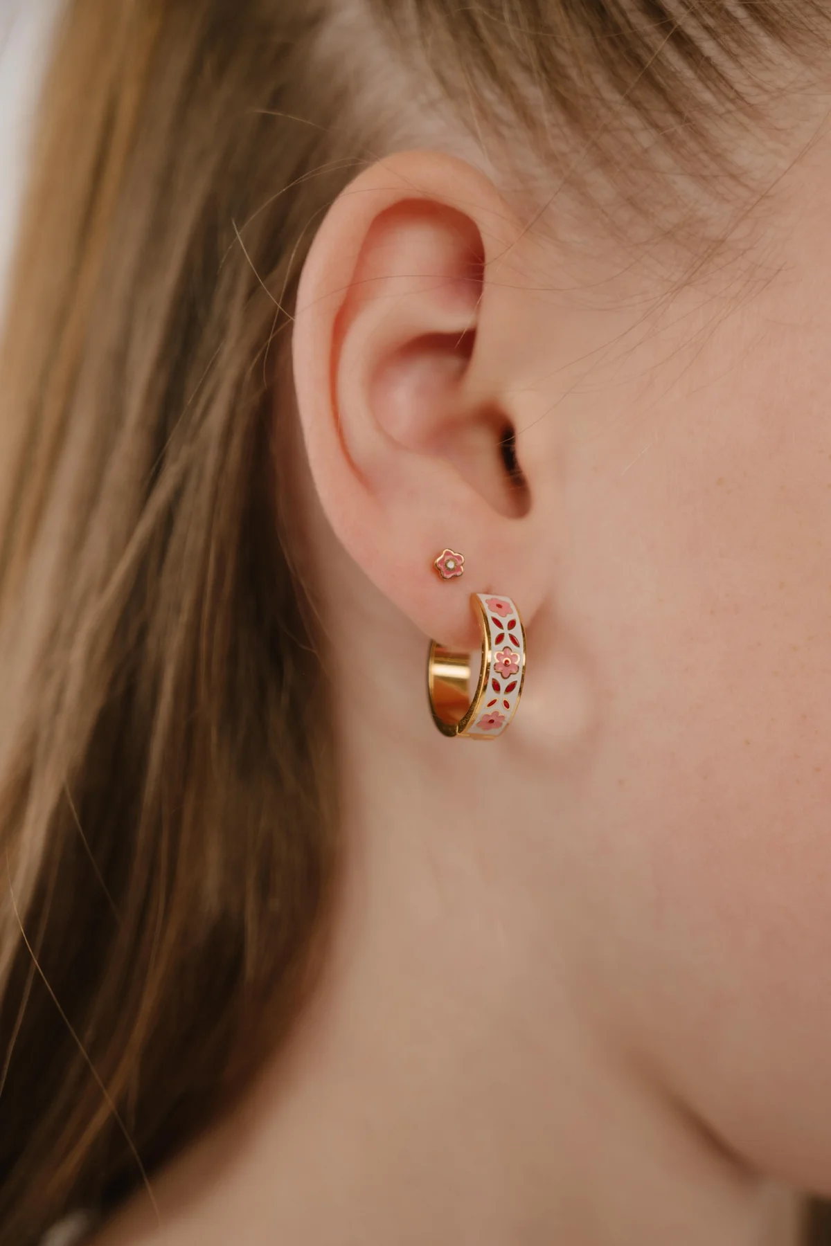 Pink Folk Enamel Hoops - Image 2