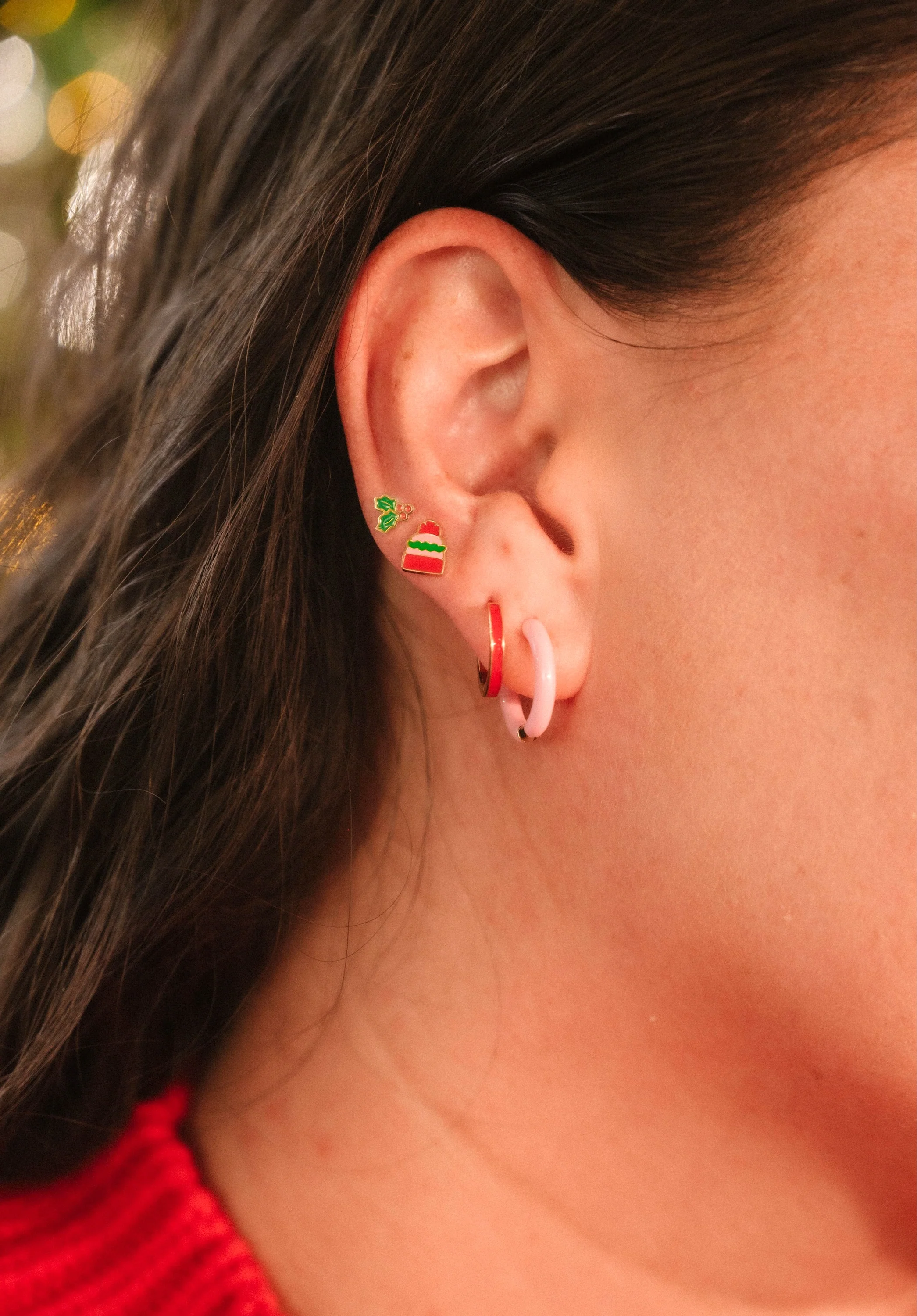 Red Stripe Enamel Titanium Hoops - Image 3