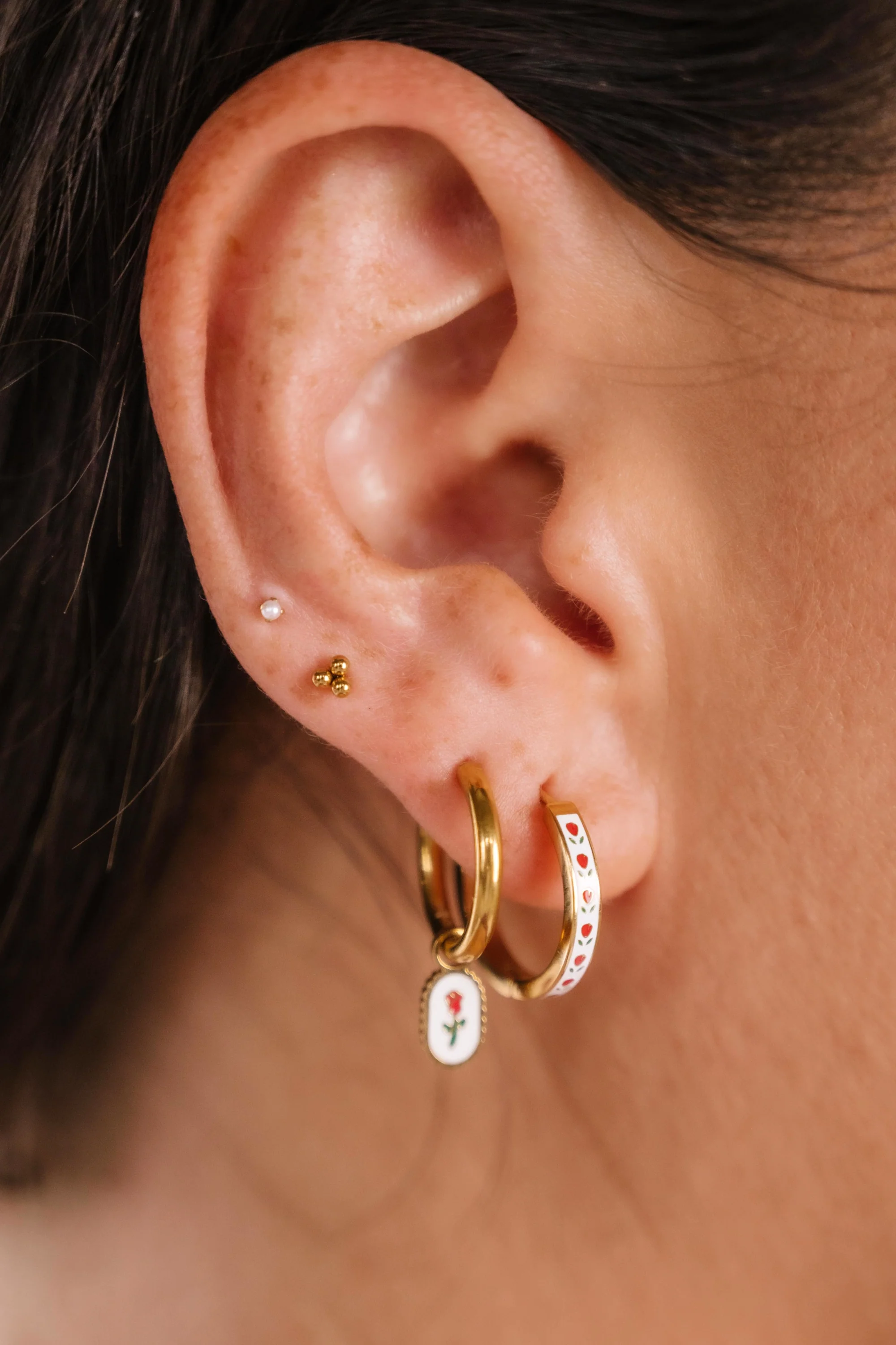Rose Petal Enamel Hoops - Image 3