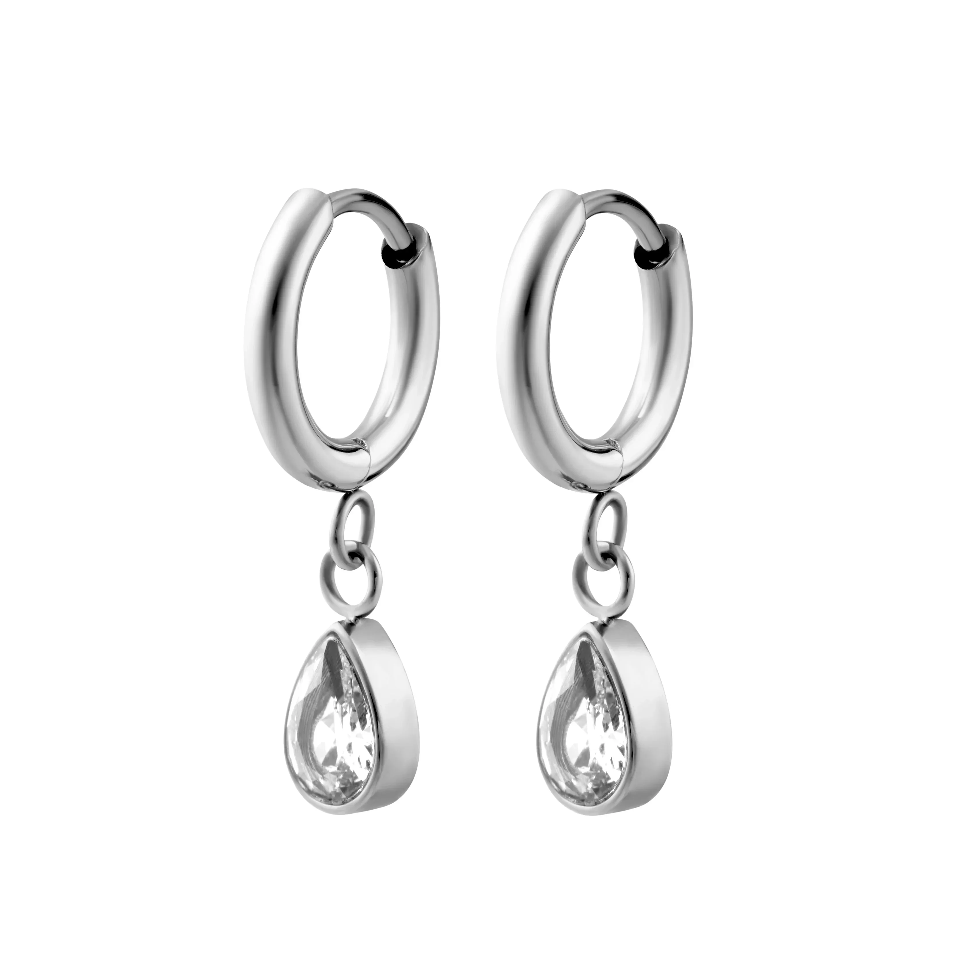 Teardrop Bezel-Set Zirconia Hoops - Image 2