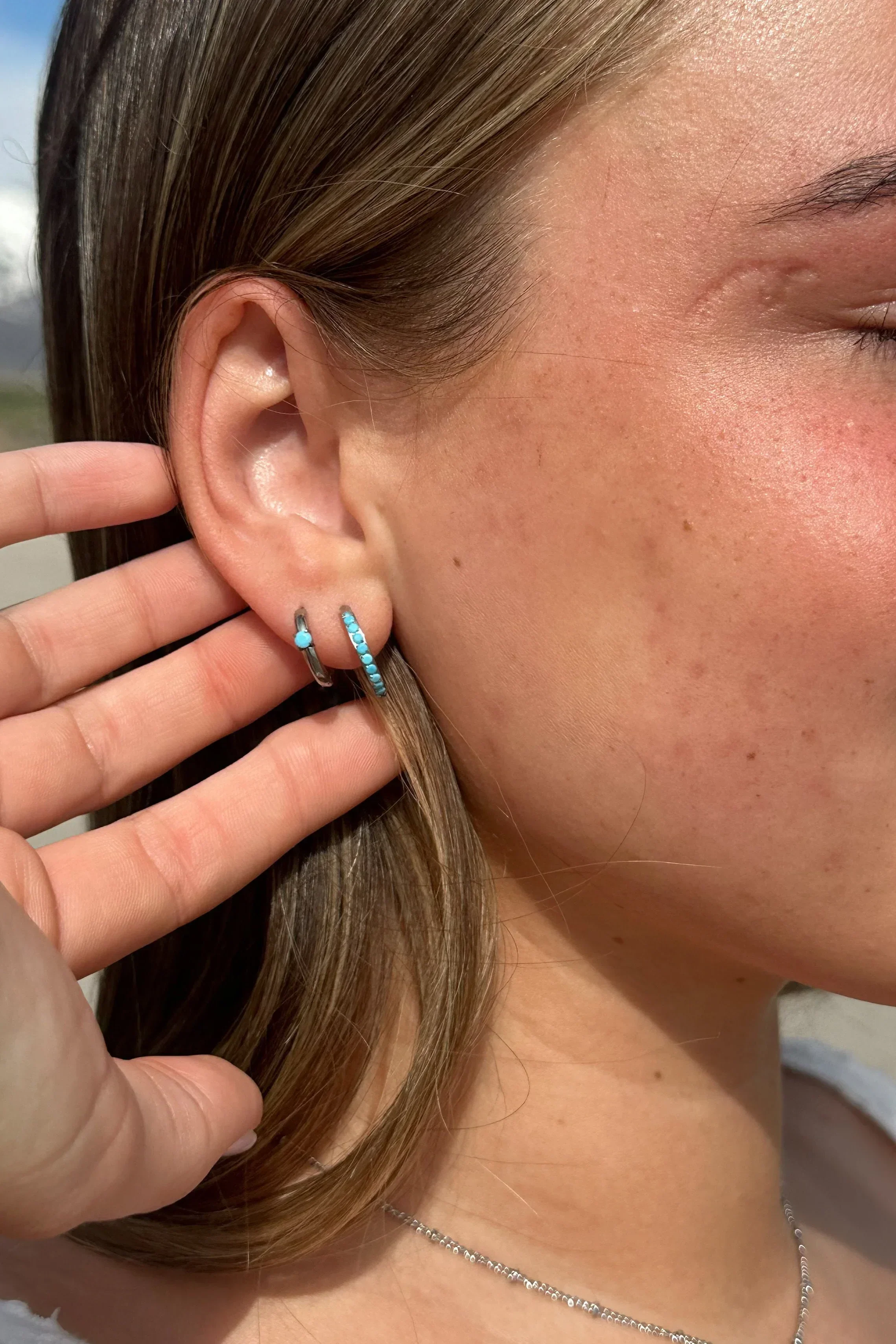 Titanium Solitaire Hoops (Blue Lagoon) - Image 3