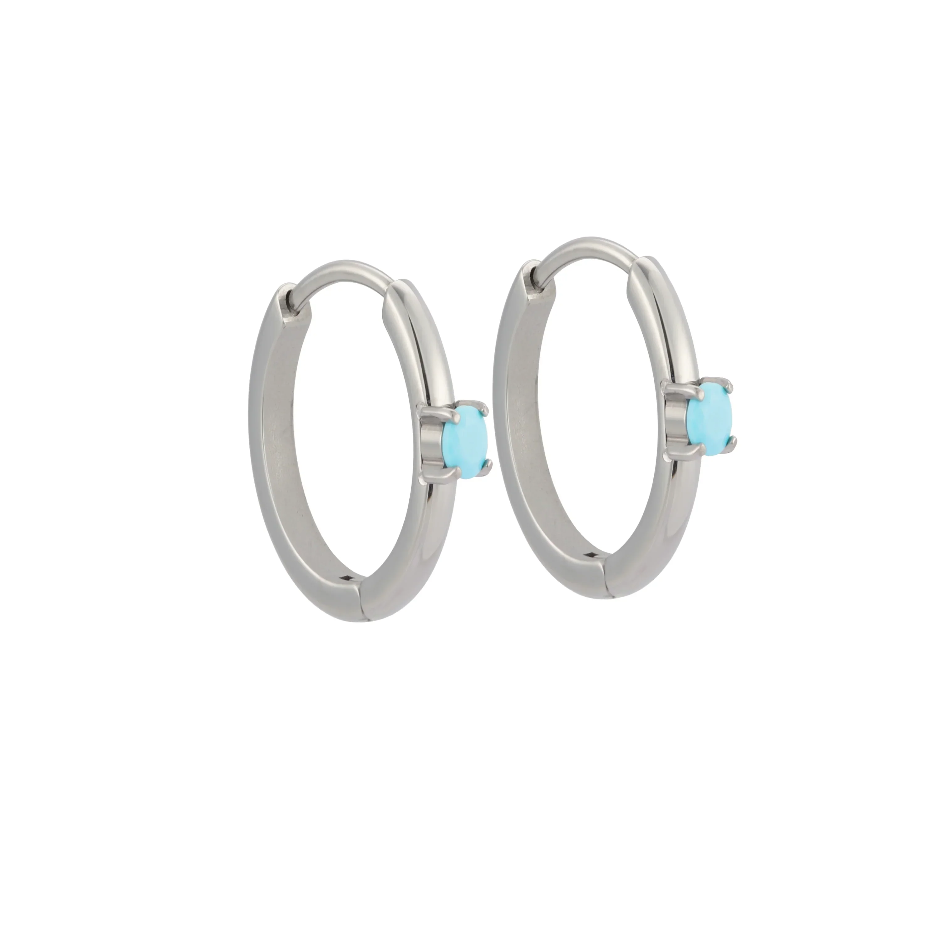 Titanium Solitaire Hoops (Blue Lagoon) - Image 6