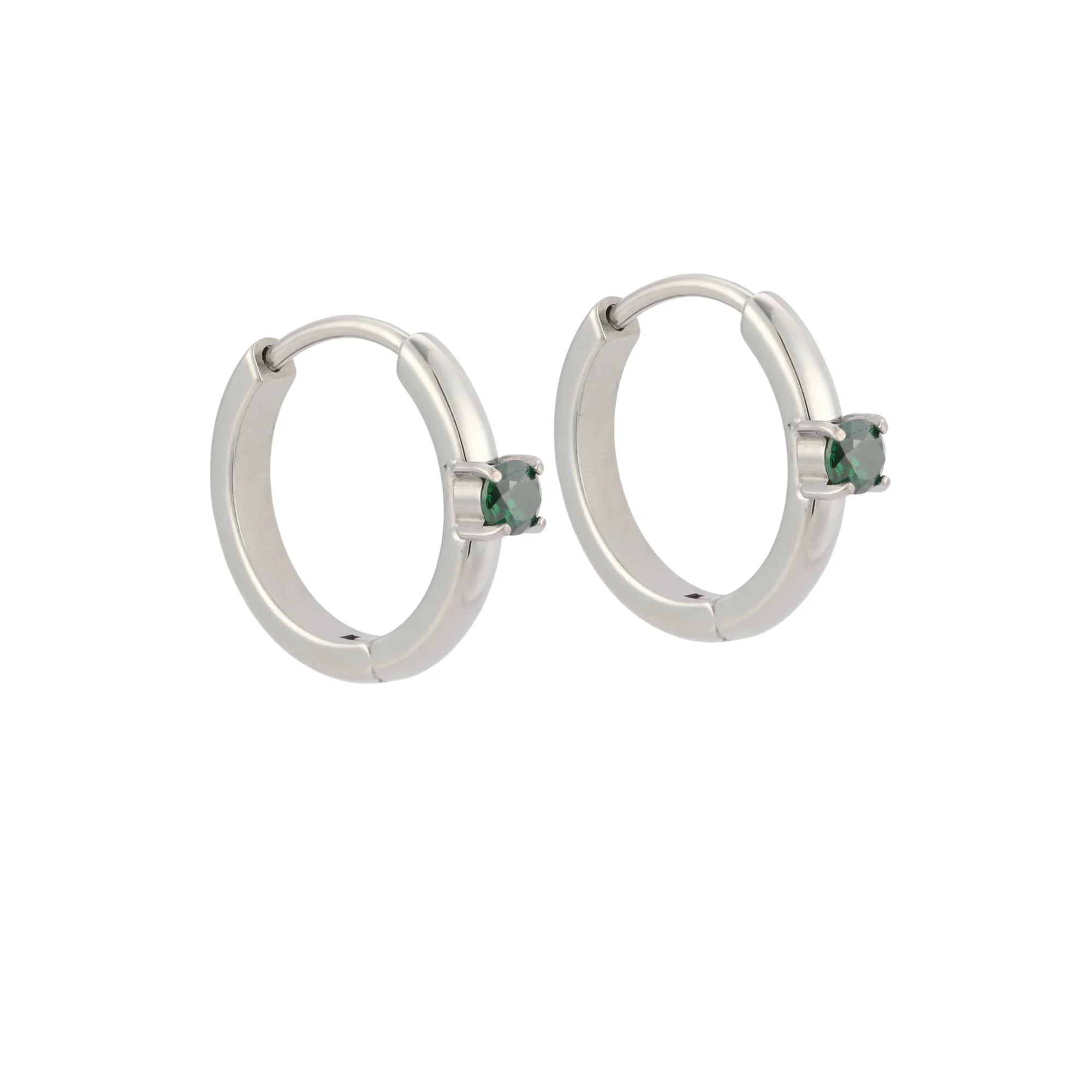 Titanium Solitaire Hoops - Emerald Green - Image 3