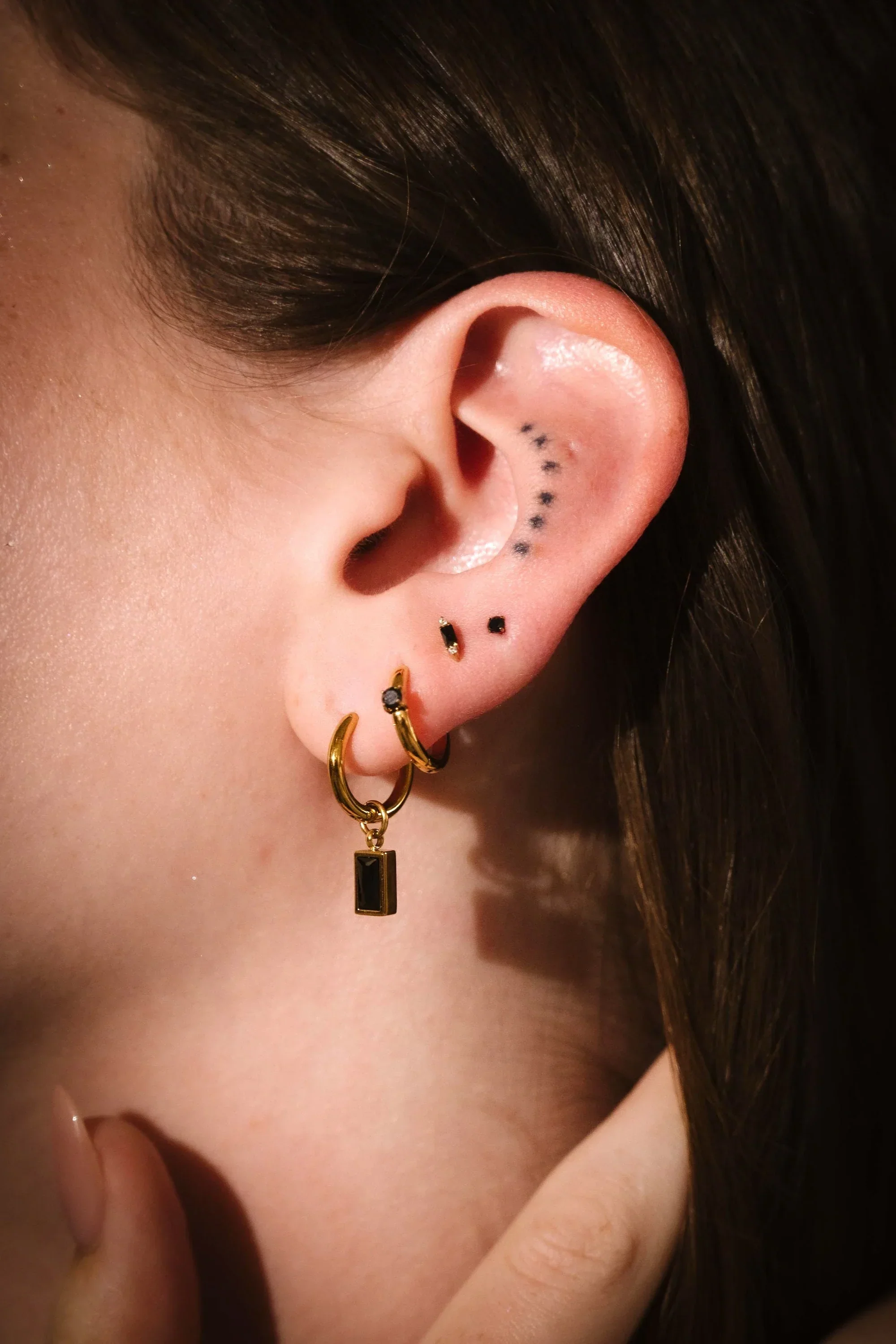 Titanium Solitaire Hoops - Onyx - Image 4
