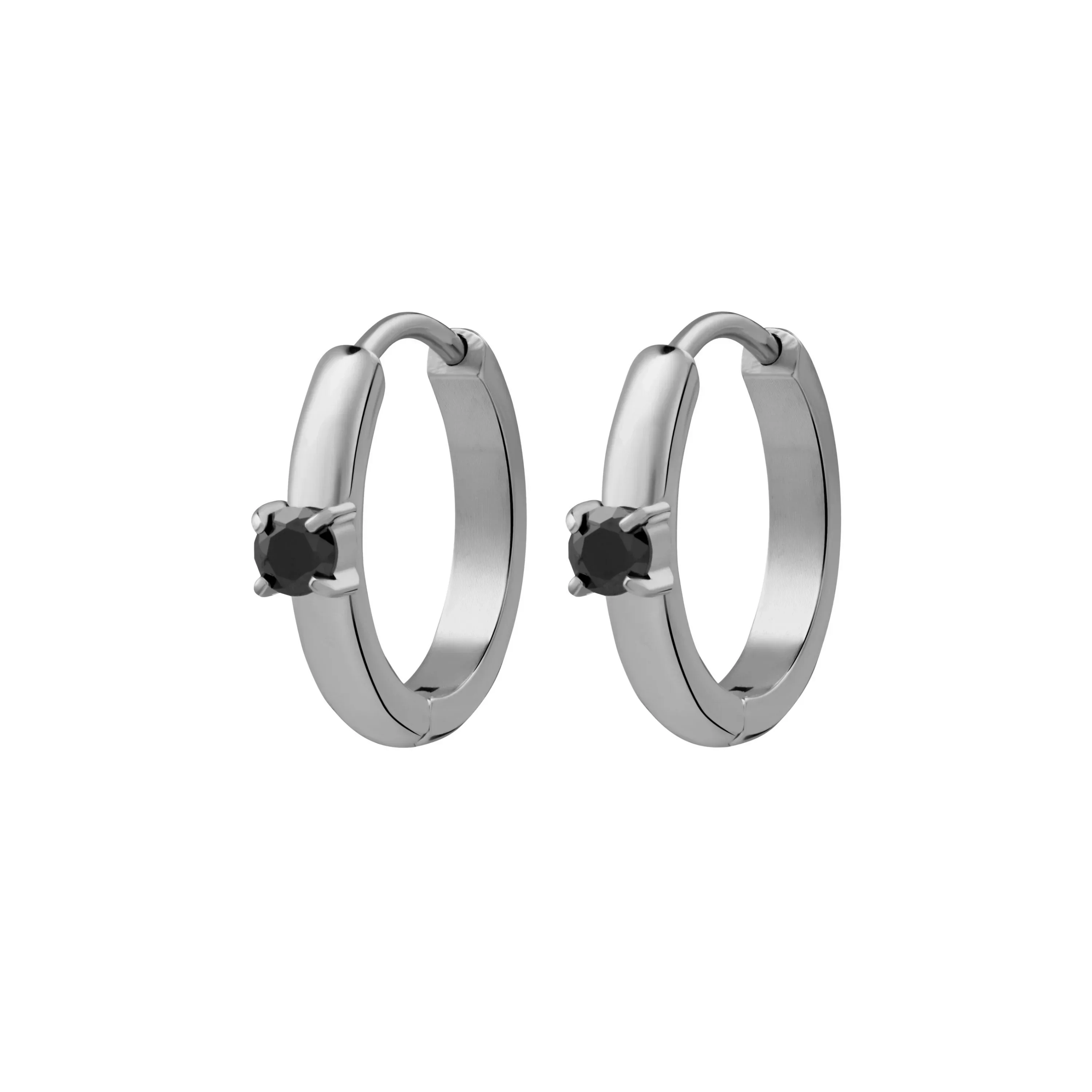 Titanium Solitaire Hoops - Onyx - Image 5