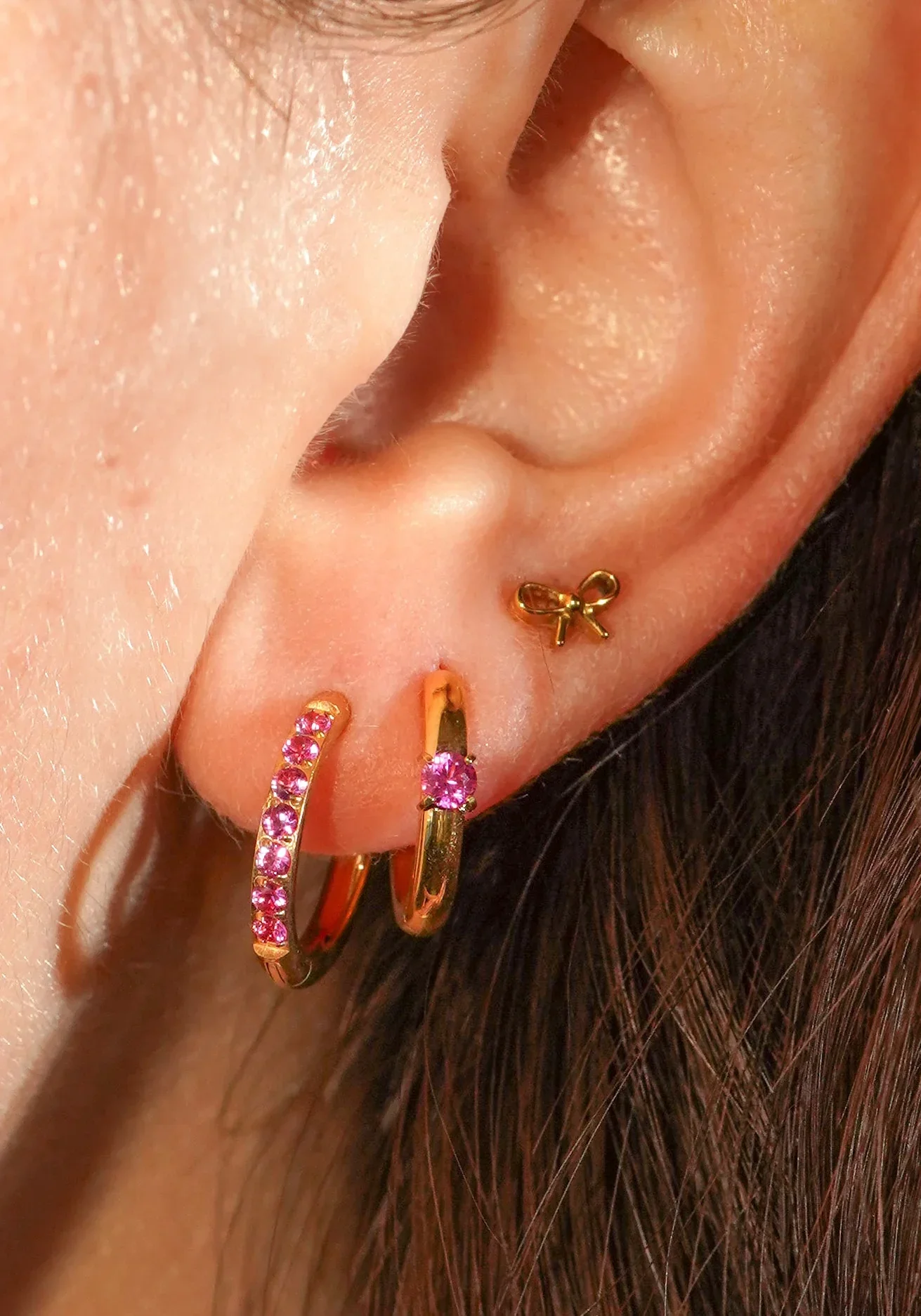 Titanium Solitaire Hoops - Rose - Image 3