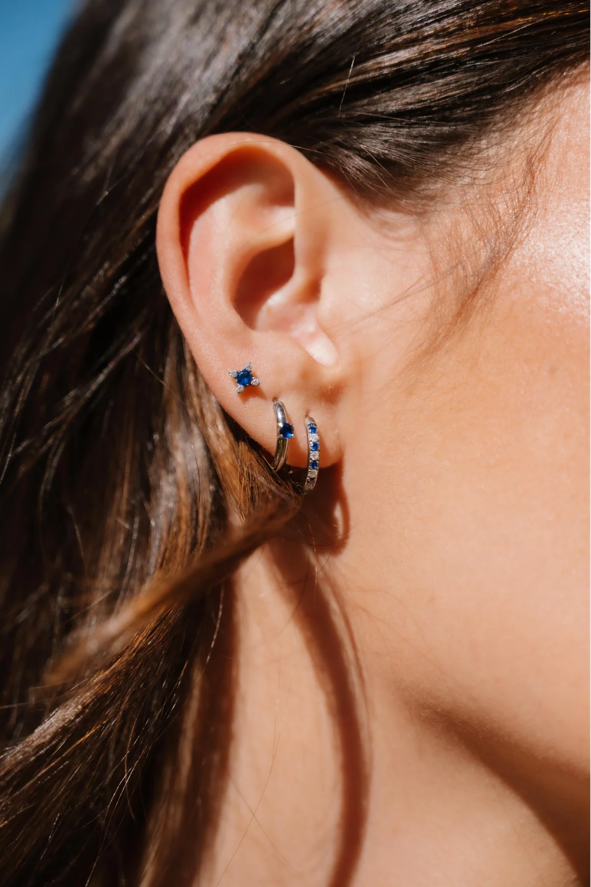 Titanium Solitaire Hoops - Sapphire - Image 5