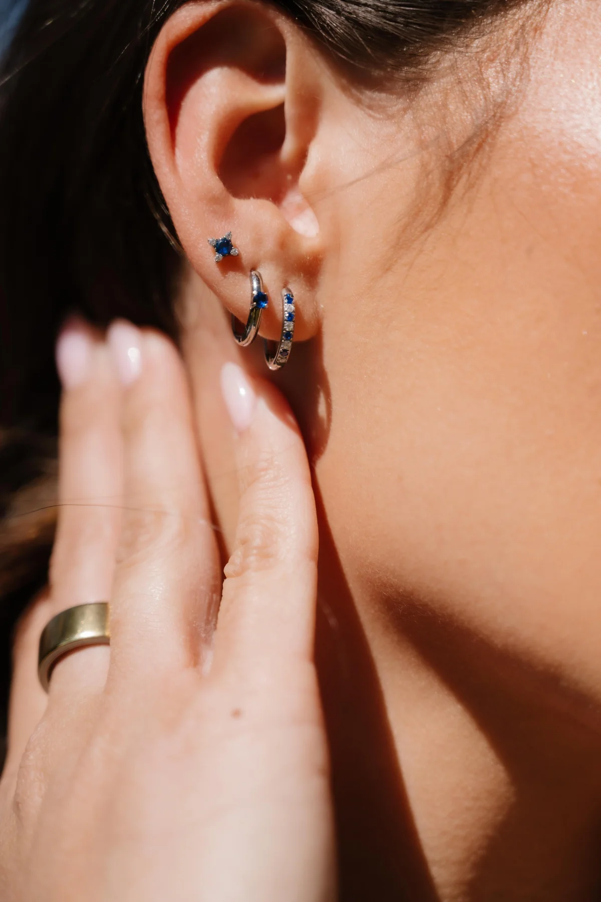 Titanium Solitaire Hoops - Sapphire - Image 6