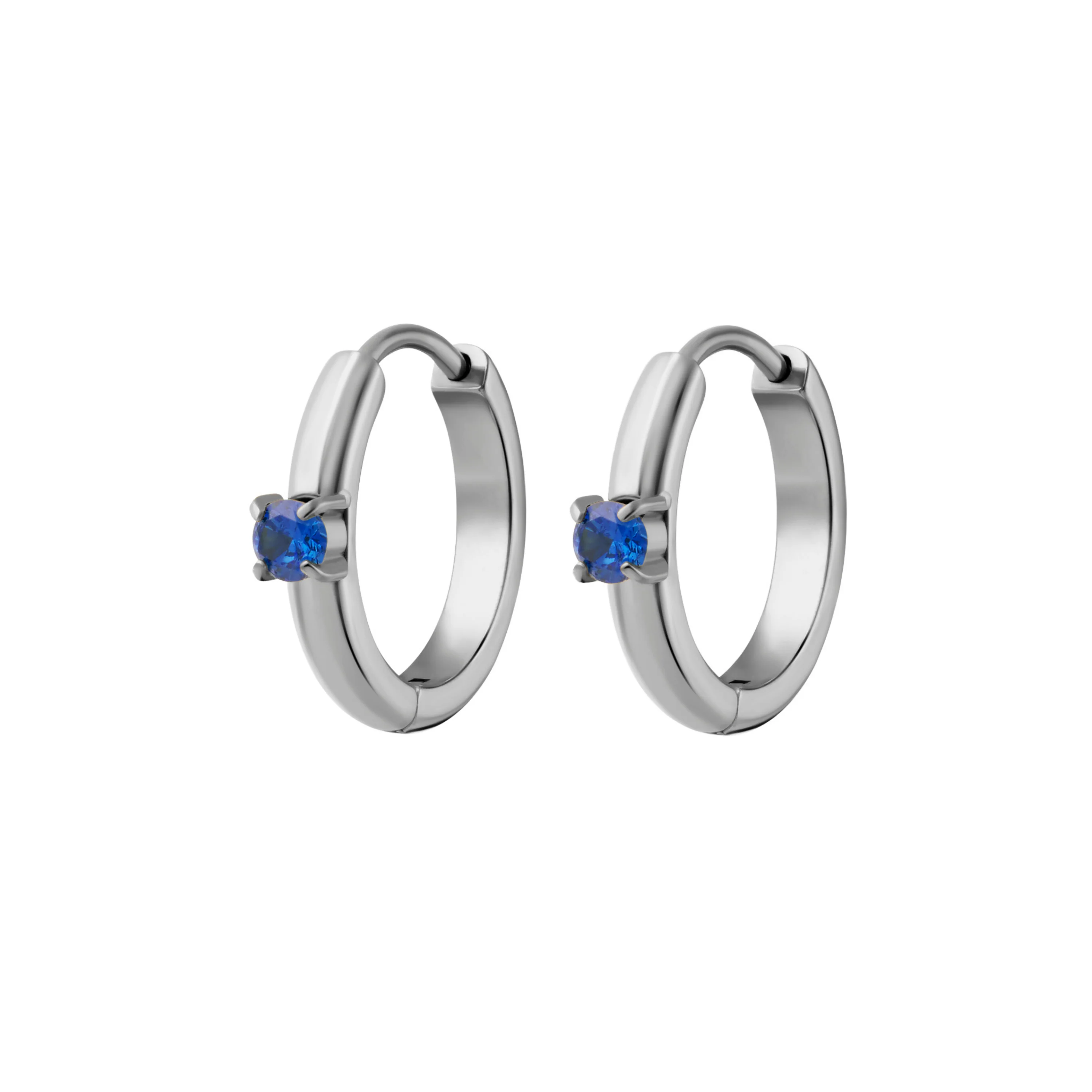 Titanium Solitaire Hoops - Sapphire - Image 7