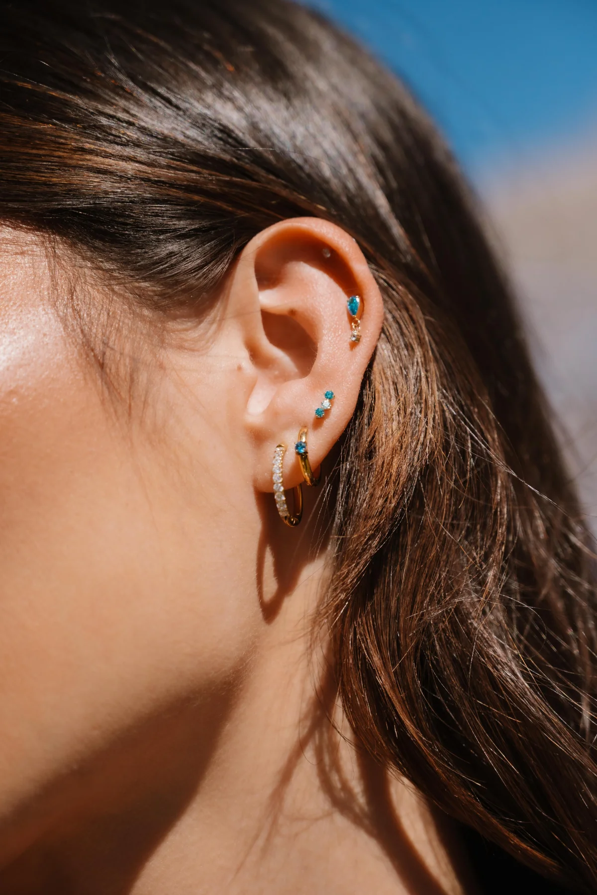 Titanium Solitaire Hoops - Storm Blue - Image 2