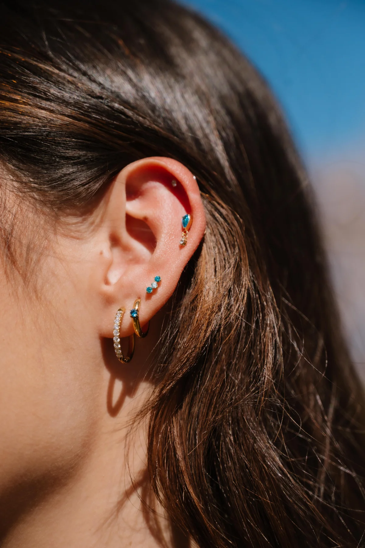 Titanium Solitaire Hoops - Storm Blue - Image 3