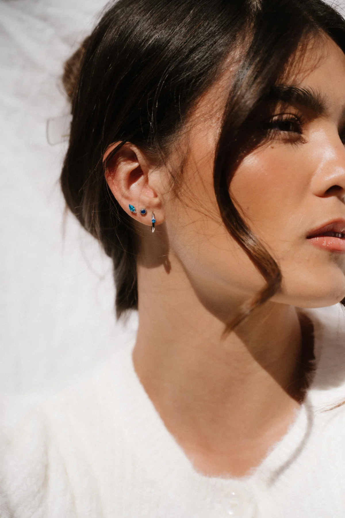 Titanium Solitaire Hoops - Storm Blue - Image 6