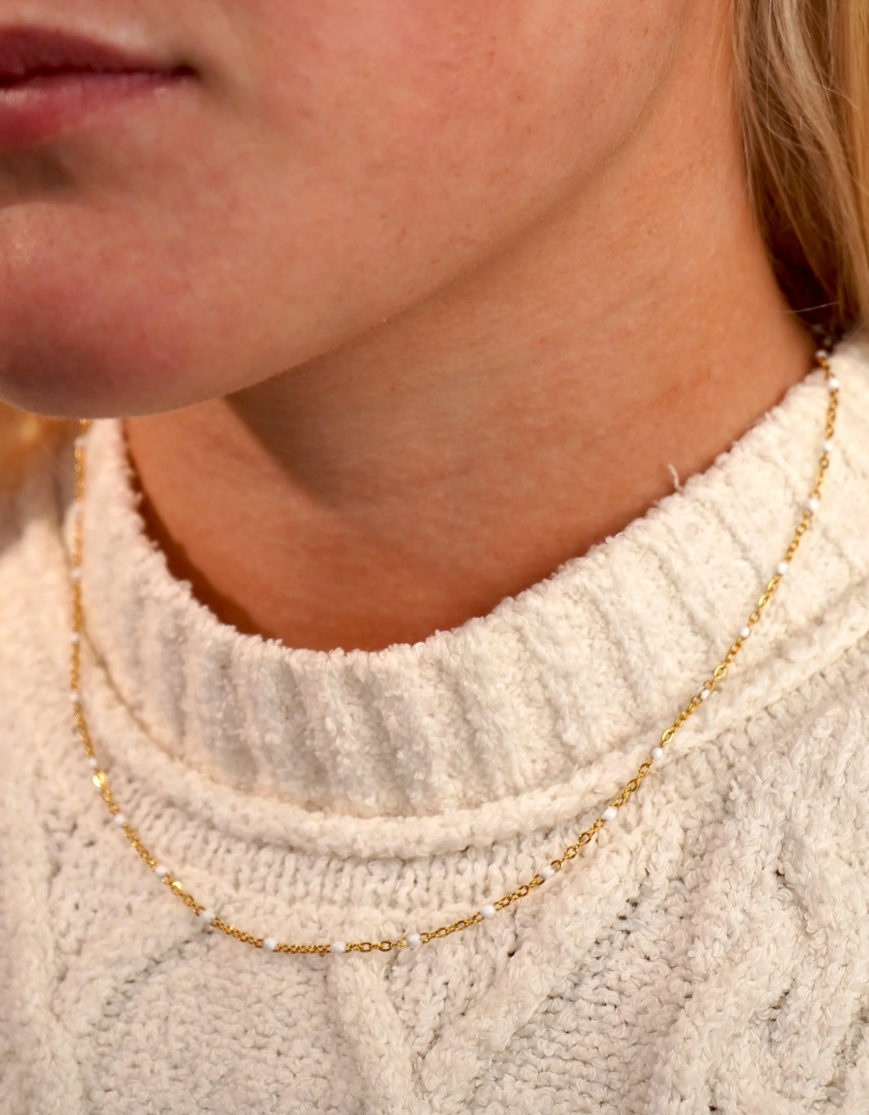 White Enamel Dotted Necklace - Image 5
