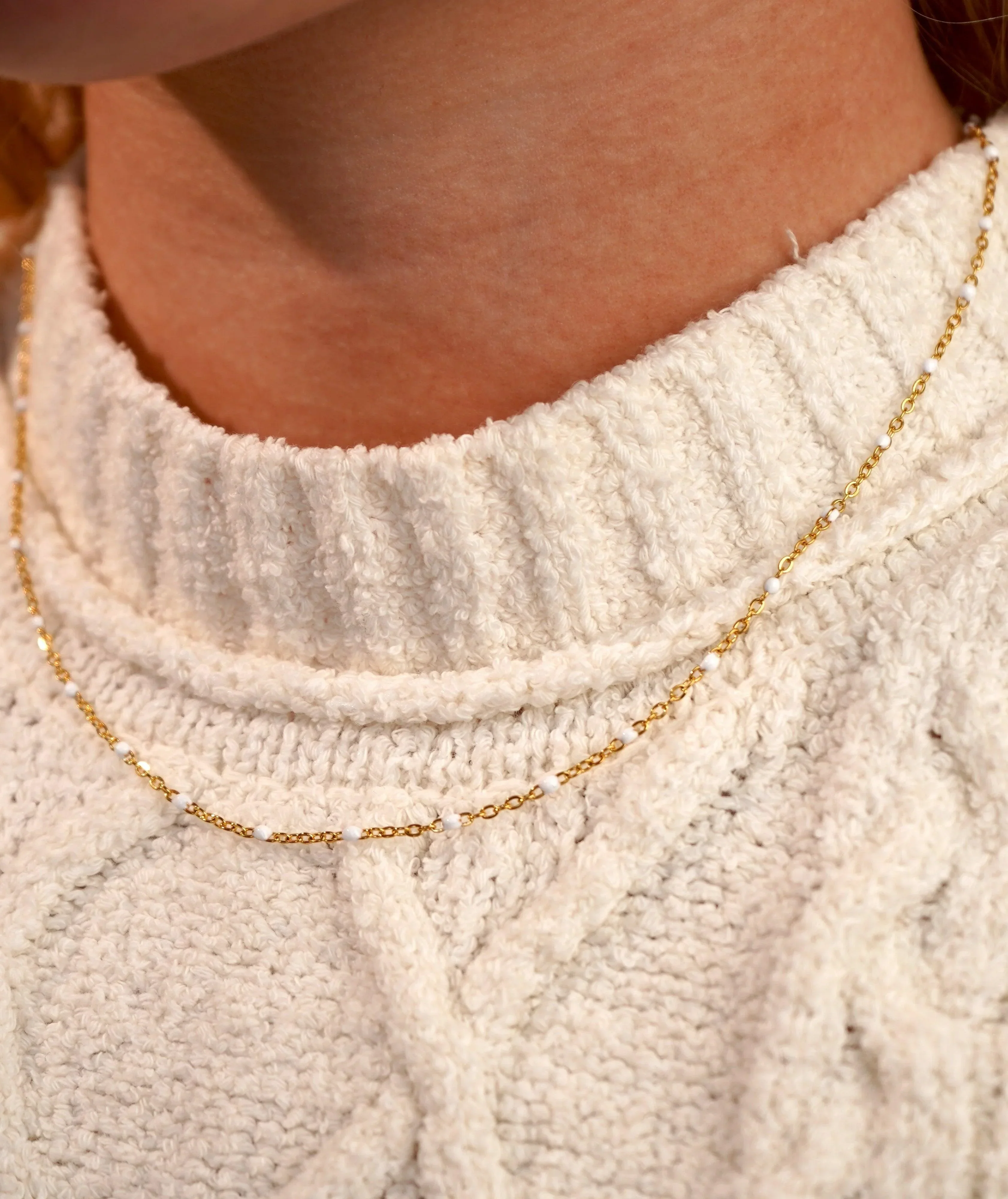 White Enamel Dotted Necklace - Image 6